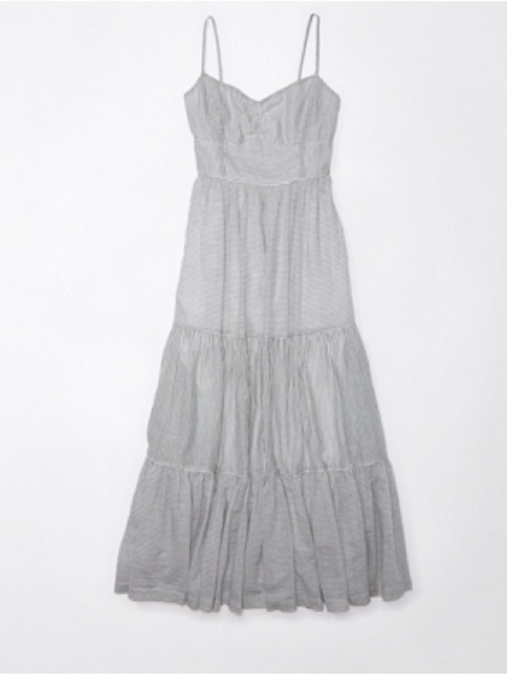 American Eagle Outfitters Light Gray Tiered Spaghetti-Strap Maxi Dress